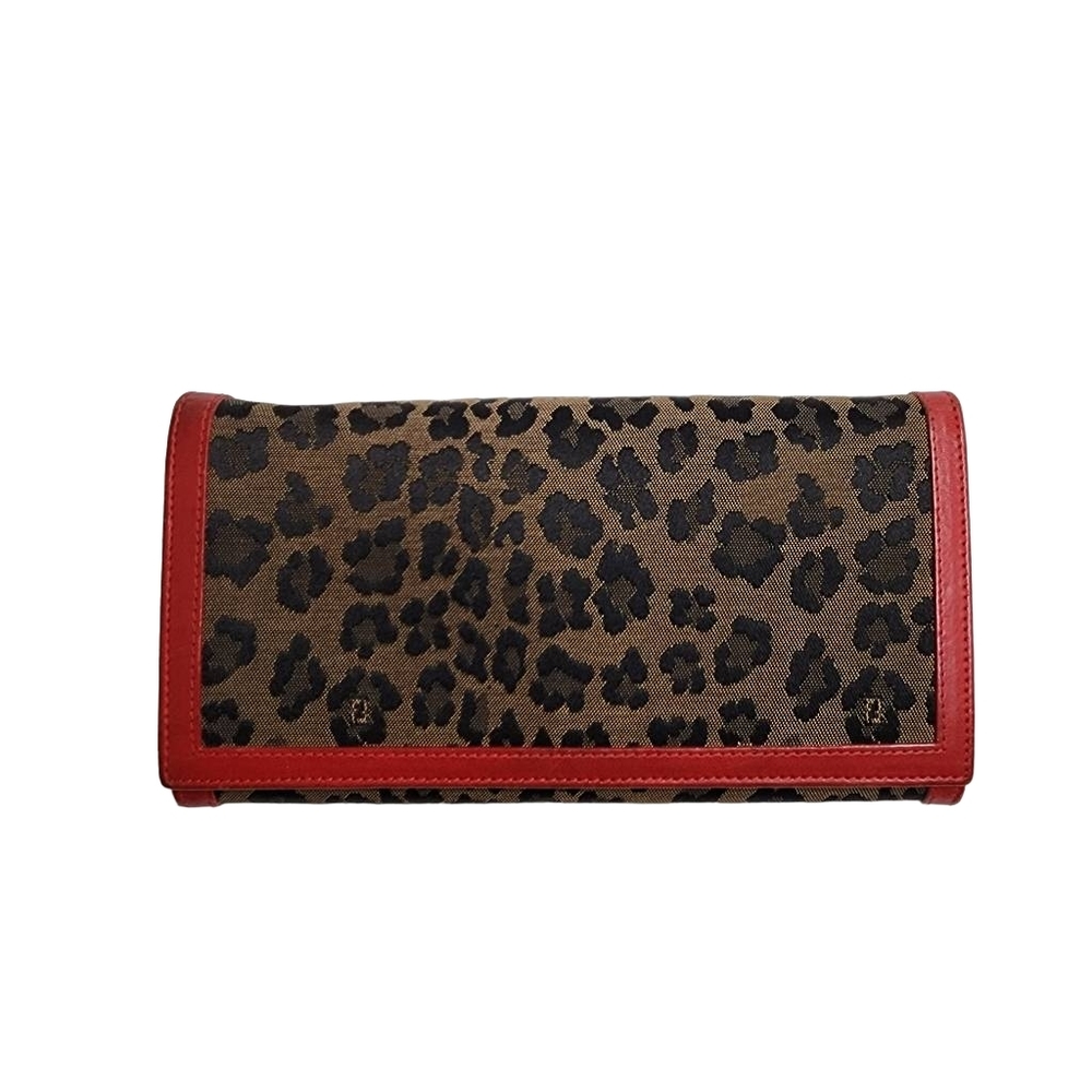 Authentic FENDI leopard pattern canvas leather bifold wallet